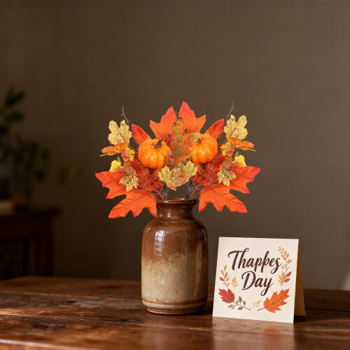Artificial Pumpkin Branch with Maple Leaves and Berries 10 1