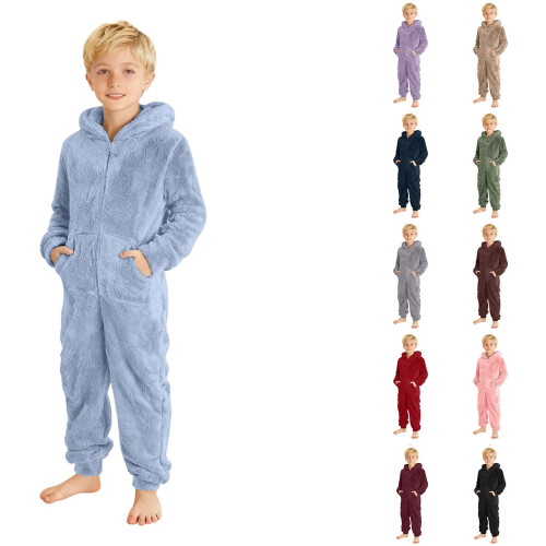 Boys' lined thickened hooded onesie for winter, size 4Y, 2
