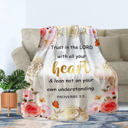 Bible Verse Throw Blanket Pink White 50x60 2