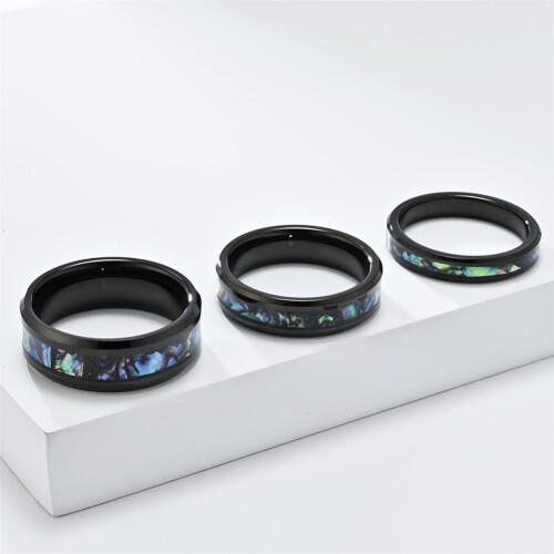 Unisex Tungsten Ring with Abalone Shell and Opal Inlay 8mm 2