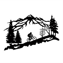 Mountain Forest Poster with Deer Bear Cyclist 15.7 x 7 Inch