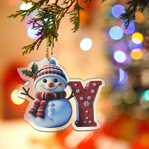 Lettre décorative de Noël en acrylique, 8 cm, avec cordon doré 2