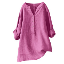 Awdenio Women's V-Neck Long Sleeve Cotton Linen Tunic Shirt
