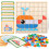 Wooden Pattern Blocks Puzzle Set with 20 Cards and Tray, 1
