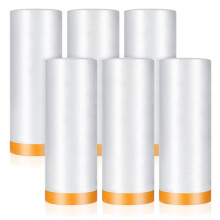 6 Rolls Pre-Taped Masking Film,60 in X 65 Ft Painters Plastic with Tape, Tape and Drape,for Automotive Painting Covering