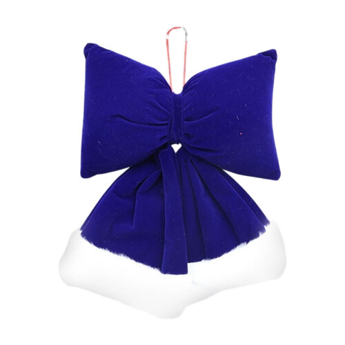 Blue Flock Christmas Bow Decoration Oversized 1 pc 1