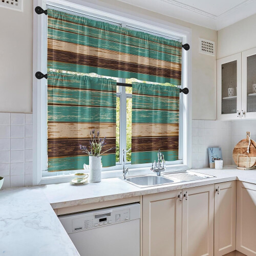 Beige and Orange Abstract Kitchen Curtains Set of 3 2