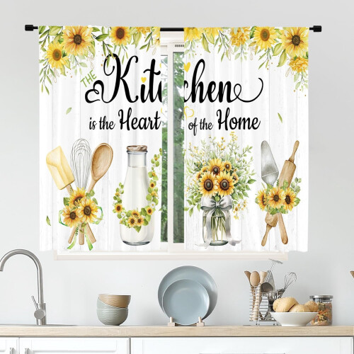 Sunflower Kitchen Curtains Yellow Floral 2 Panels 1