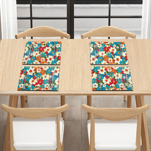 Heat-resistant placemats polyester 4 pcs hippie flower 2