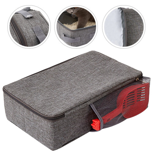 Foldable Cat Litter Box Lightweight Travel Tray with Shovel 1