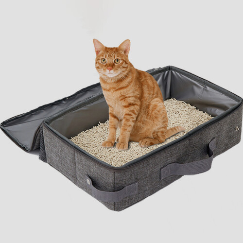 Foldable Cat Litter Box Lightweight Travel Tray with Shovel 2