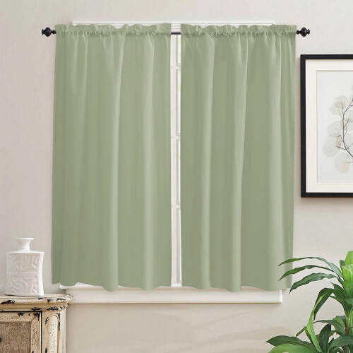 Sage Green Curtain Rod Pocket Curtains 2-Pack 2