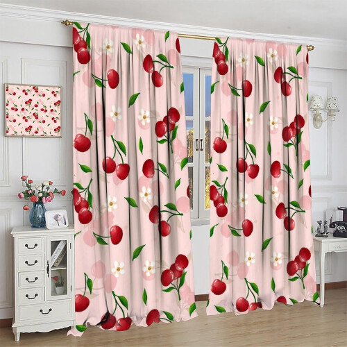 Pink Cherry Fruit Window Curtains Blackout 84x84 Inch 1