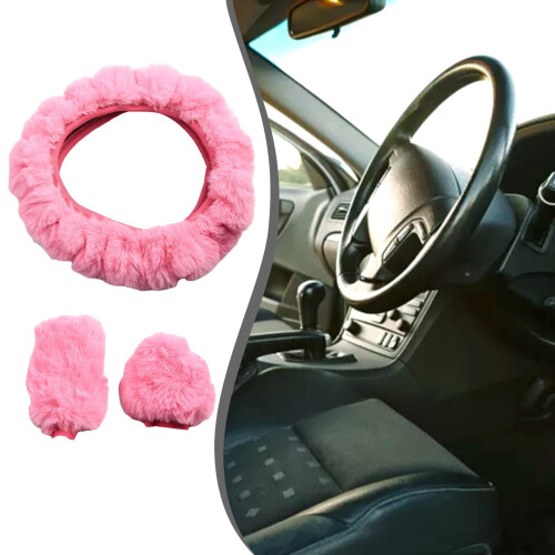 Steering Wheel Cover Set Plush Soft Wool 3-Piece 1