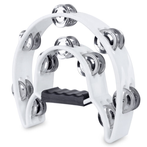 Half Moon Tambourine with Double Row Jingles White 1