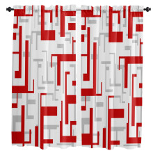 Geometric Art Curtain Red Grey Home Decor Short Window