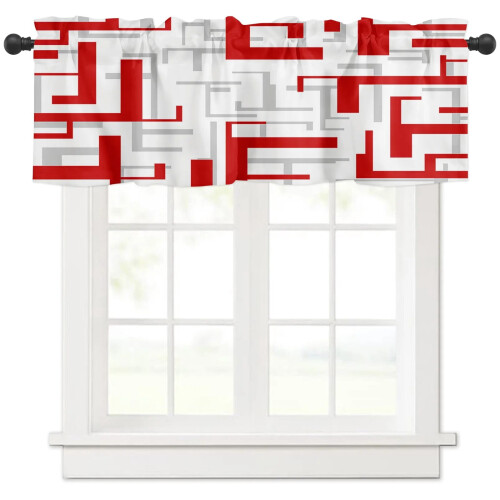 Geometric Art Curtain Red Grey Home Decor Short Window 1