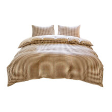 Gingham Duvet Cover Set Full Size Brown Plaid Bedding with