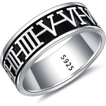 Roman Numeral Ring Sterling Silver 8mm Couple Wedding Band