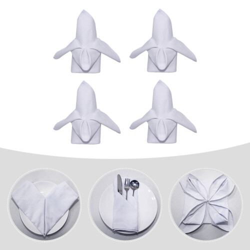 Linen Dinner Napkins Washable White Cotton 4 Pcs 1