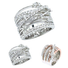 Women's Rhinestone Crossover Wide Band Ring Wedding Jewelry