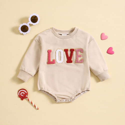 Baby Bodysuits Long Sleeve Letter Embroidery Rompers 1