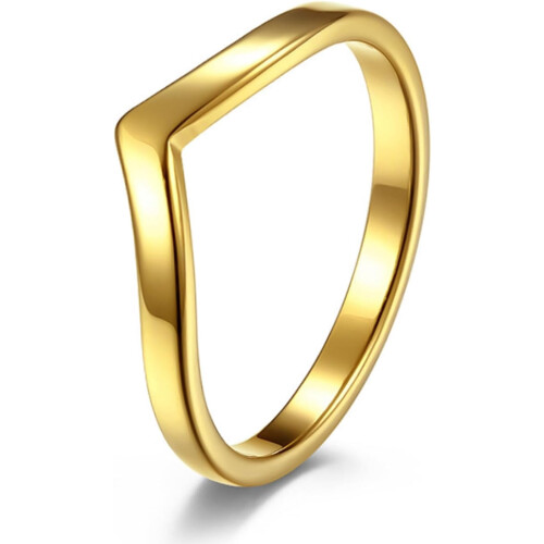 Stackable Chevron Stainless Steel Rings Gold Silver CZ Plain