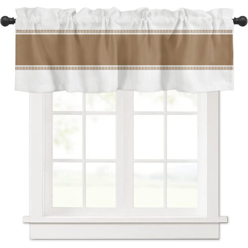 Kitchen Valance Brown White Striped 54x18in Light-Filtering