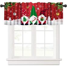 Christmas Valance Red Gnome Snowflake Print 54x18 Inch