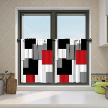 Kitchen Curtain Tiers Set Red Black 2 pcs 24 inch