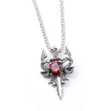 Vintage Double Dragon Sword Necklace Red Black Crystal