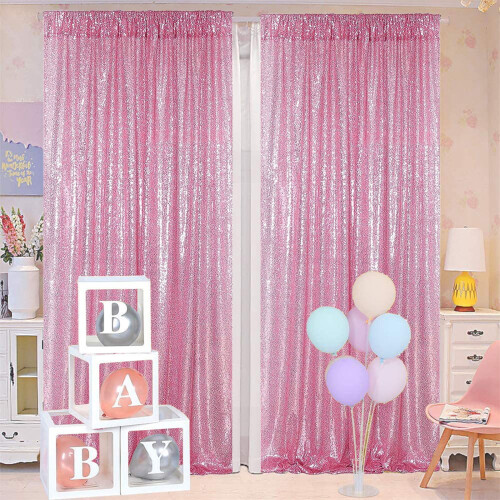 Sequin Backdrop Curtain Pink 24 x 95 inches Rod Pocket 1