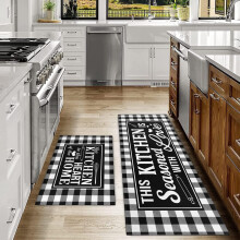 Black and White Buffalo Plaid Kitchen Rug Set 2 Pieces