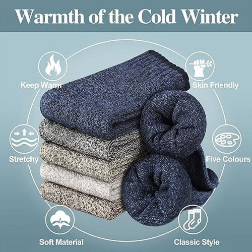 Men's Wool Thermal Socks Pack of 5 1