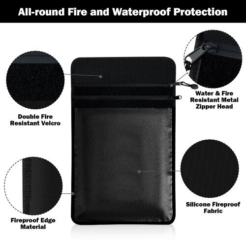 Fireproof Waterproof Document Bag Black 38x28x1.5 cm 2