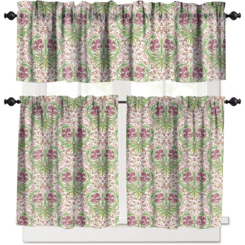 Retro Floral Valances 3-Piece Set Pink Watercolor Pattern