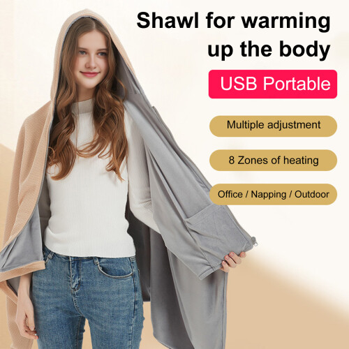 Heated Shawl Wrap USB Powered 3 Heat Settings Coffee 1