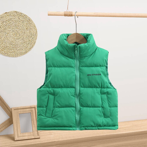 Lime Green Kids Puffer Vest Sleeveless Collared Zip-Up 1