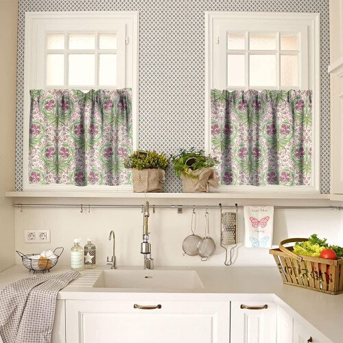 Retro Floral Valances 3-Piece Set Pink Watercolor Pattern 1