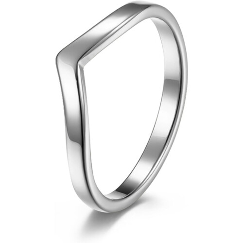 Stackable Chevron Stainless Steel Rings Gold Silver CZ Plain