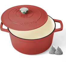 Qt Enameled Cast Iron Dutch Oven with Lid and Potholders