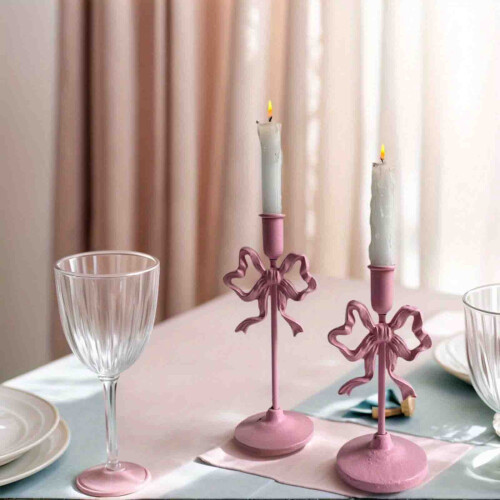 Taper Candle Holder Bow Shape Metal 2 Pack 1