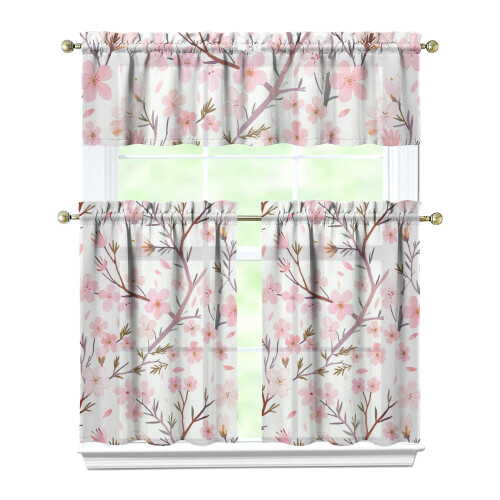 Pink Branches Kitchen Curtain Valance Set 36 inch