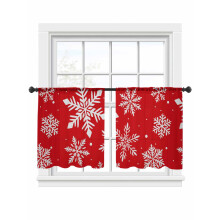 Red and White Snowflake Sheer Curtains 2 Panels 52x45 Inch