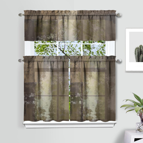 Brown Matte Kitchen Curtain Valance Set 36 inch 1