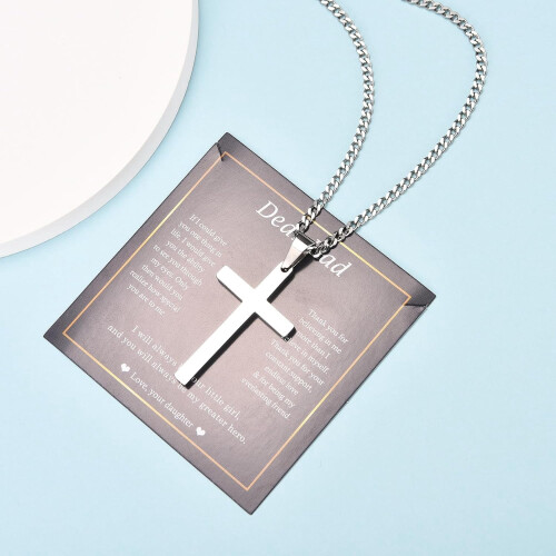 Cross Necklace Silver Cuban Link Chain for Men 2