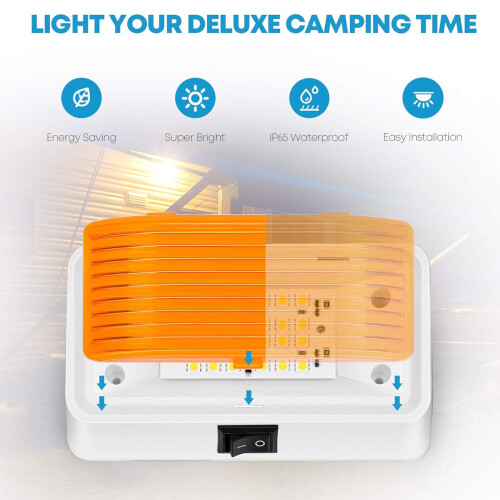 LED RV Porch Light 12V with Switch Clear Amber Lens 2