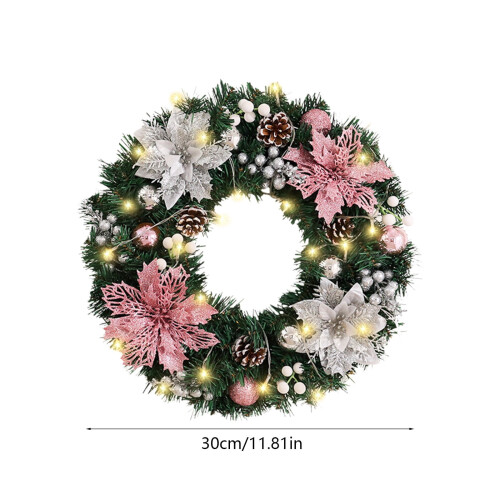 Pre-lit Christmas Wreath 12 Inch Artificial Green with 20 2