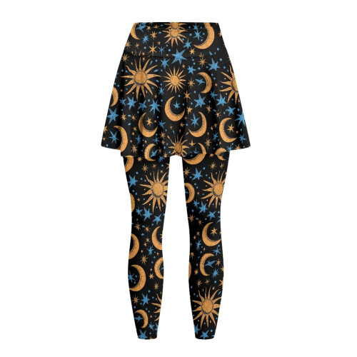 Women's Sun Moon Stars Skort with Leggings