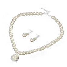 Water Drop Pendant and Earrings Set Faux Pearl White